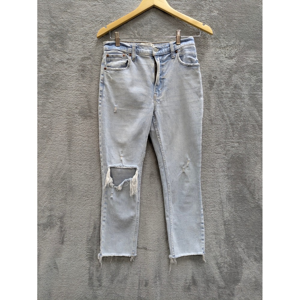 Grunge High Rise Skinny Jeans Womens 26 2XS Distressed Light Wash Raw Hem